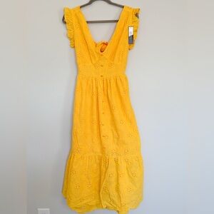 Anemona Yellow Backless Eyelet Midi Dress size Medium NWT